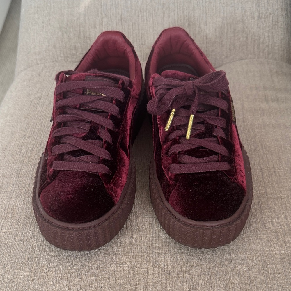 NEVER WORN FENTY/PUMA Plush Velvet Sneakers in Rich Burgundy